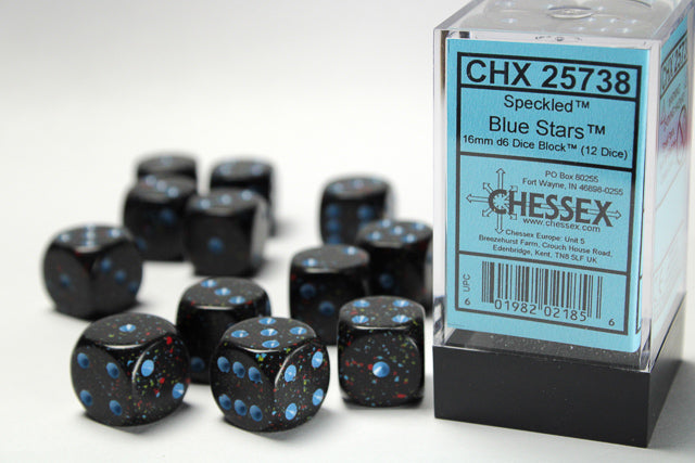 Speckled Blue Stars 16mm d6 Dice Block (12 dice)